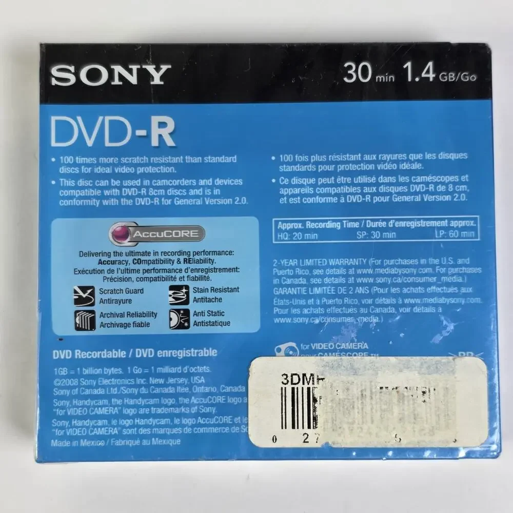 Sony Handycam DVD-R 30 Min 1.4GB Recordable Disc 3 PACK New Sealed